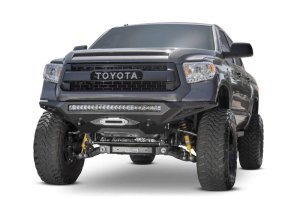 Toyota Tundra Bumper - Front - Addictive Desert Designs - Stealth Fighter w/ Winch Mount & Sensors - Hammer Black, Satin Black - `14-`27